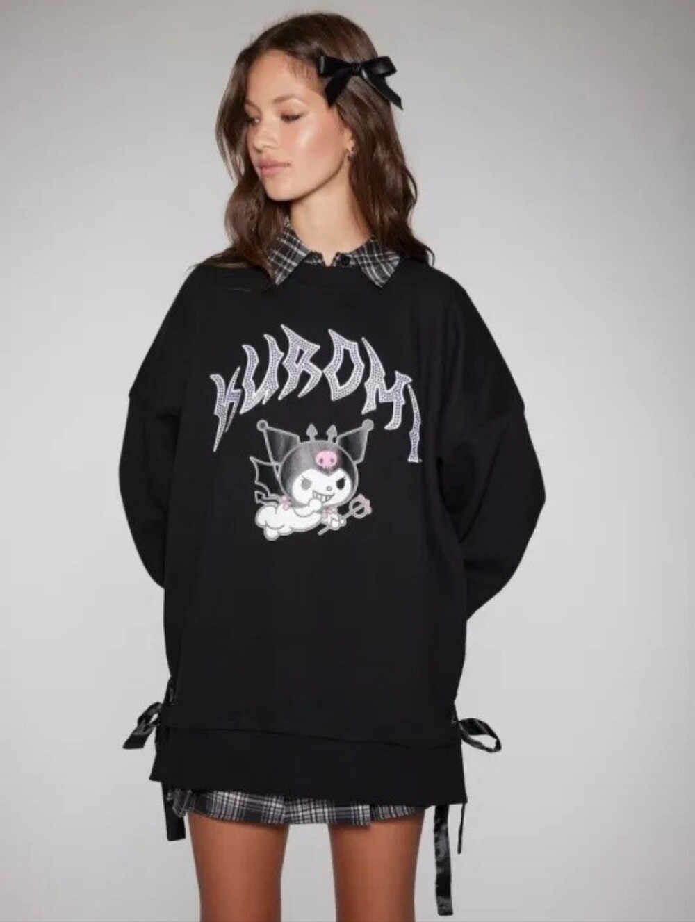 Sanrio Hello Kitty & Friends  Kuromi Bling Lace Up Oversized Sweatshirt